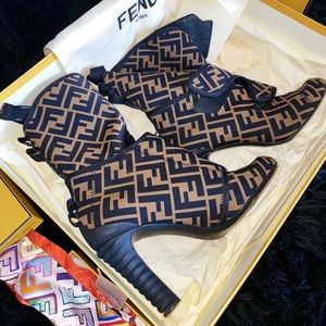 Fendi Brown & Black FF Logo Ankle Boots